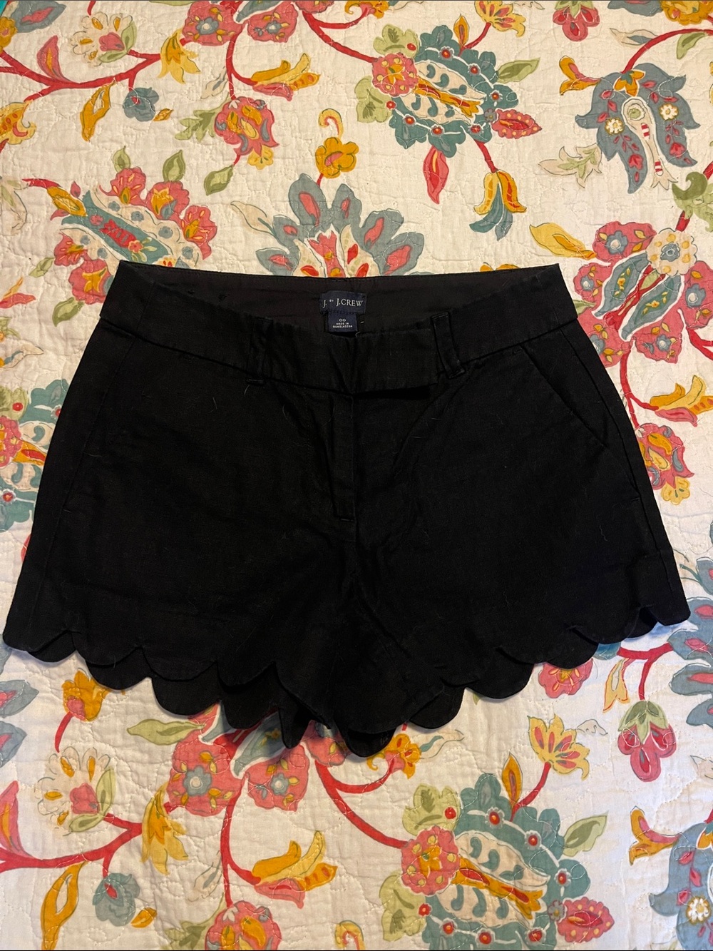 J. Crew Black High-Waist Scallop Hem Shorts
